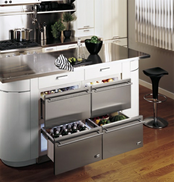 冰箱，四抽屉厨房理念，现代化的厨房