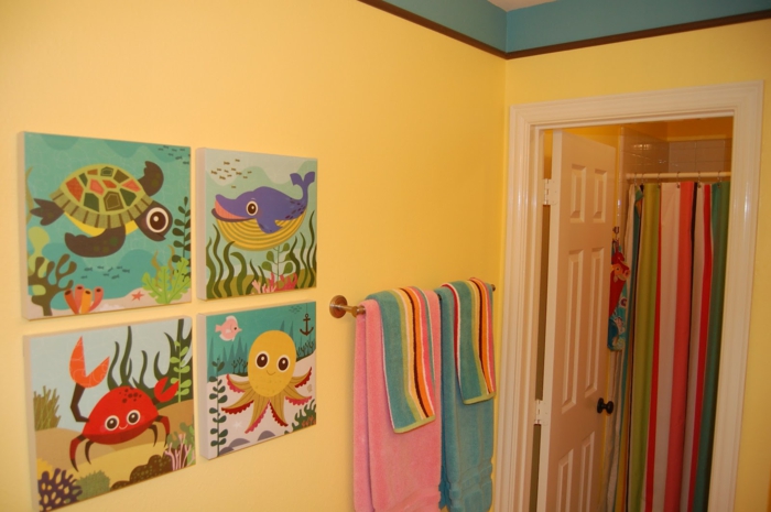 बच्चों के बाथरूम अजीब-सजाने विचारों भित्ति चित्र समुद्र विषय अभ्यावेदन