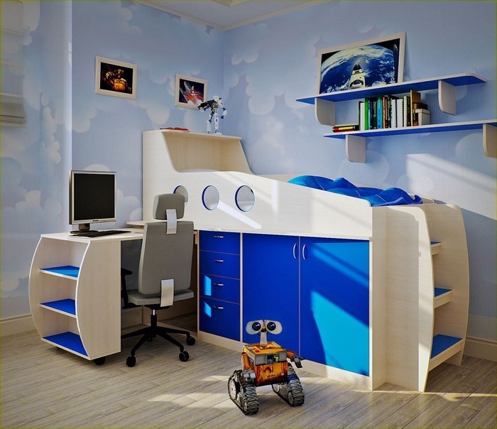 Make-Νηπιαγωγείο νεαρή δωμάτιο-με-ένα-μπλε-κρεβάτι