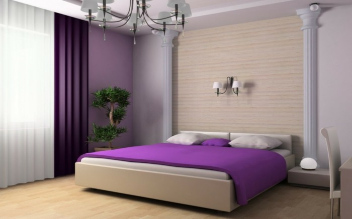 Lila színű-in-minimalista hálószoba