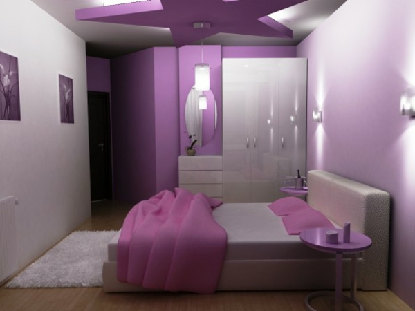 חדר שינה עיצוב קיר סגול צבע פנים מודרני