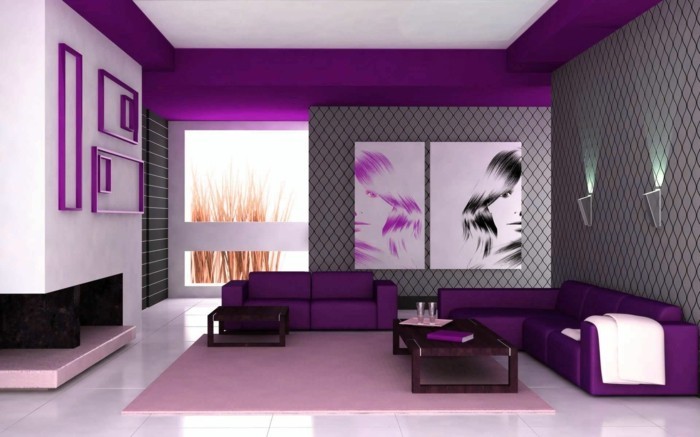 Púrpura dormitorio de dos imágenes simétricas