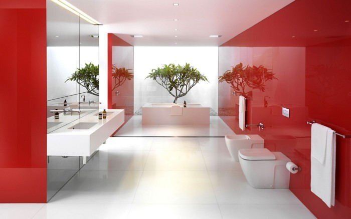 Ylellinen kylpyhuone-in-punainen väri