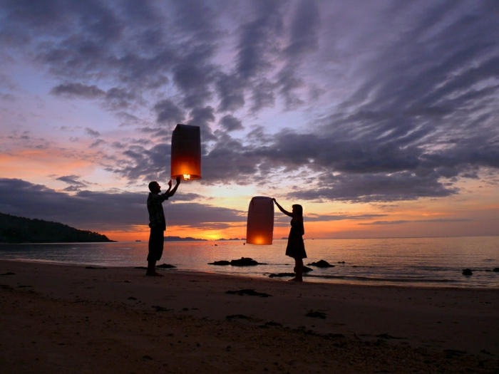 Αρσενικό-θηλυκό παραλία ηλιοβασίλεμα Ιπτάμενα Φανάρια