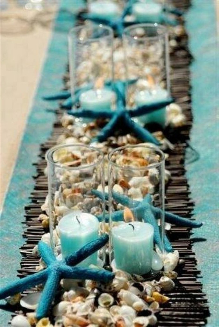 Marítimas decoración de mesa velas conchas y estrellas de mar