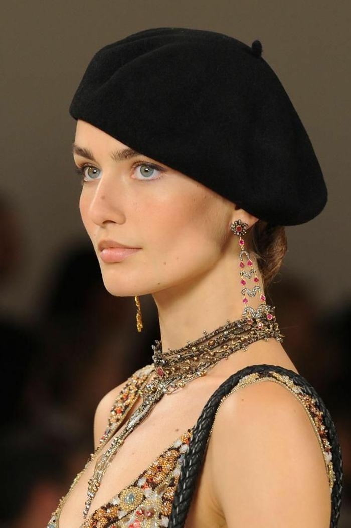 modelo modelo de la joyería Revue negro-sombrero-Francés-hat-clásico