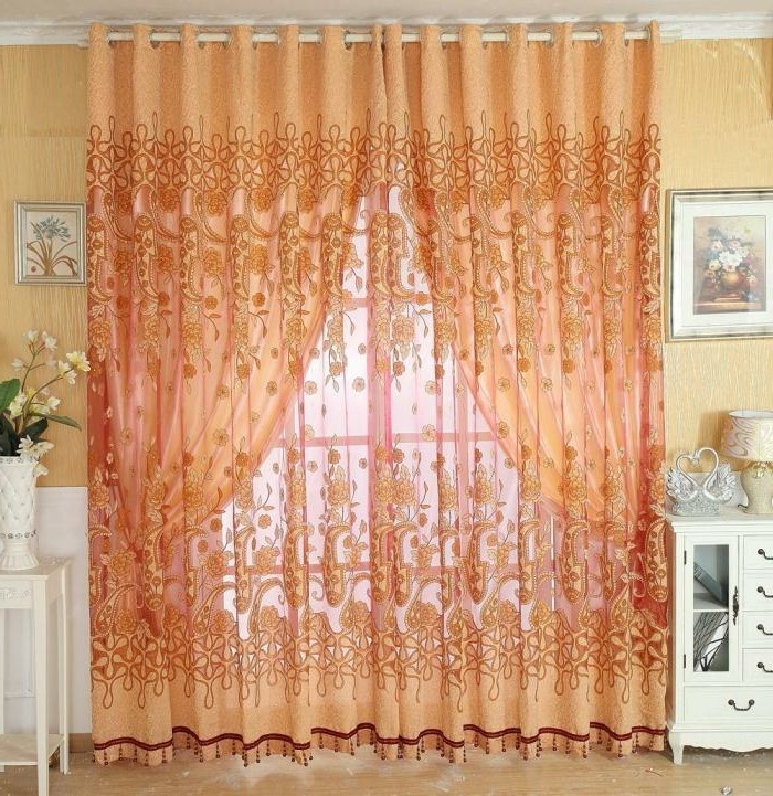 Modernas cortinas-en-color naranja