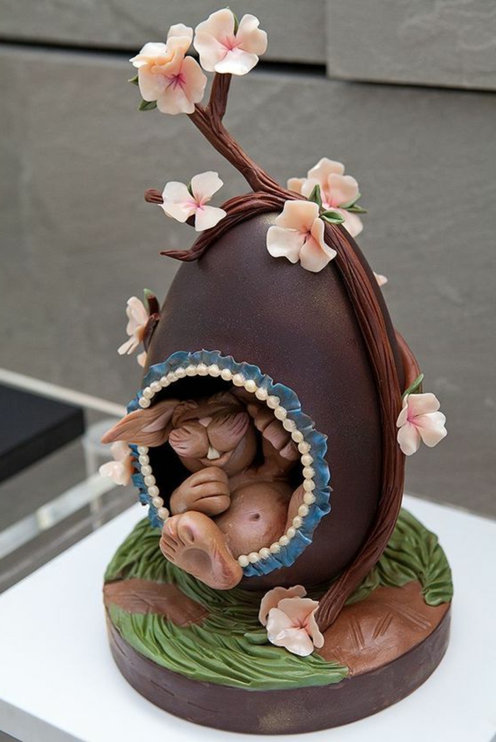 复活节蛋糕制作巧克力glazur复活节兔子藏巧克力雕像