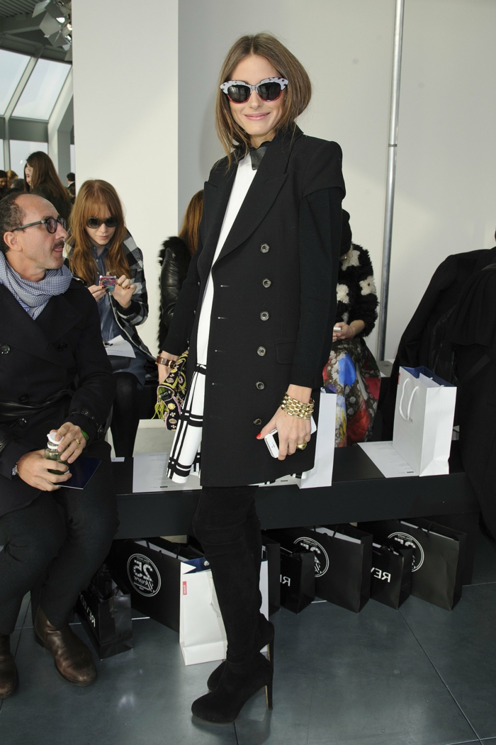 Olivia Palermo μαύρο παλτό κλασικό μοντέλο πρωτότυπο γυαλιά ηλίου