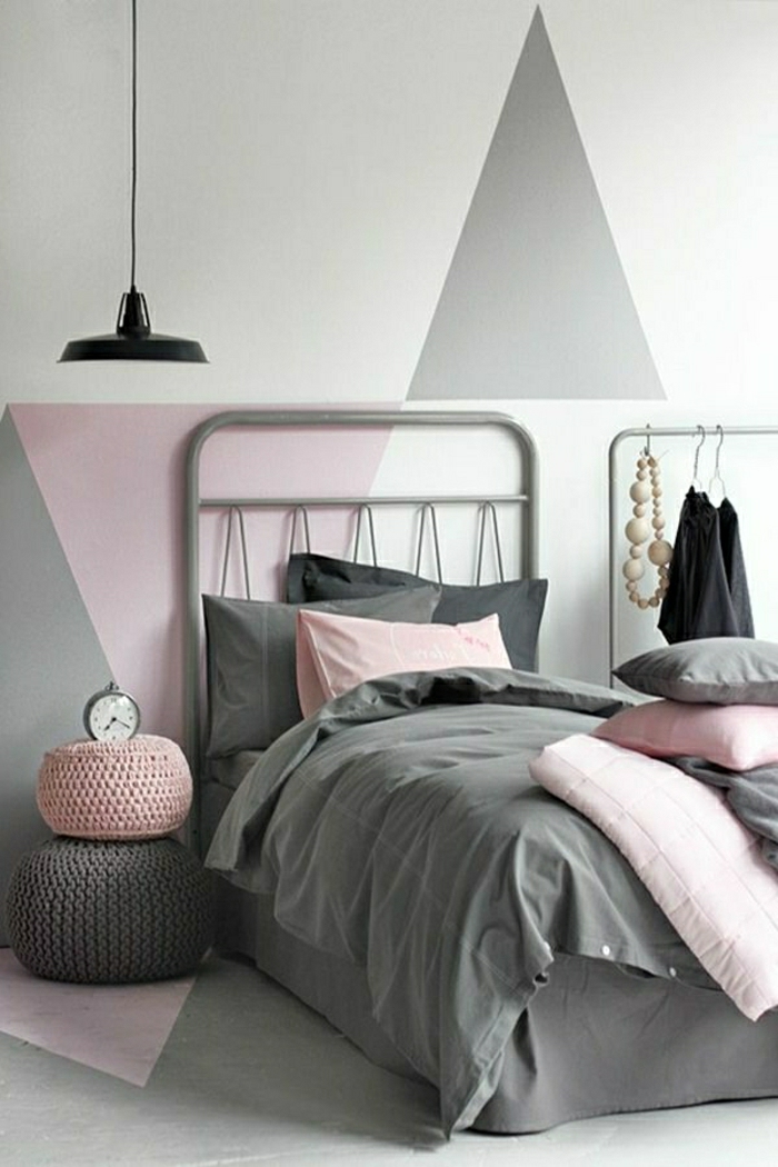 Pasztell színek fal-színpaletta-szín design bed-háromszögek