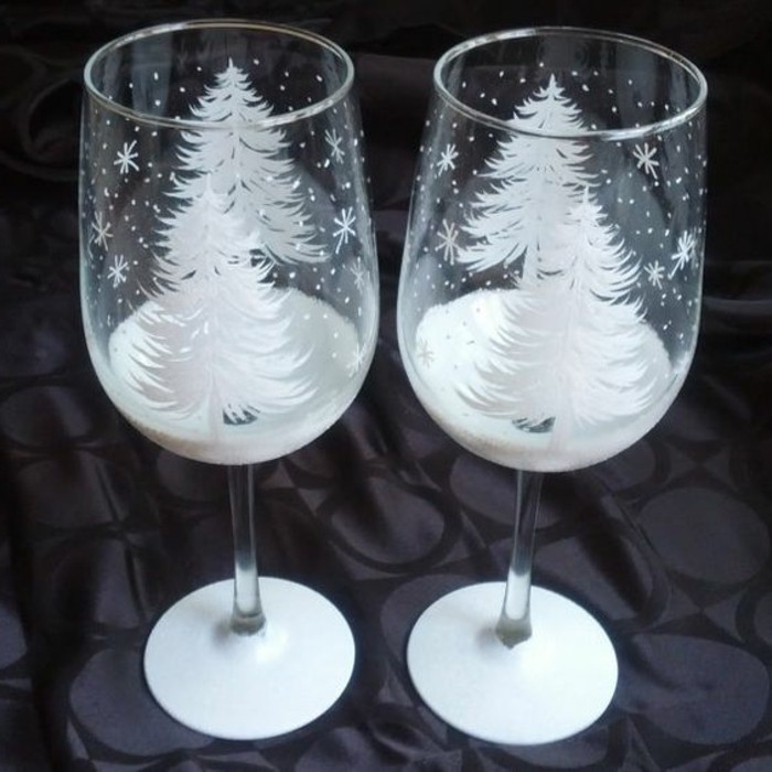 Punaviini lasit käsinmaalattu talvella piirustus-sopivia-by-Teelichthalter