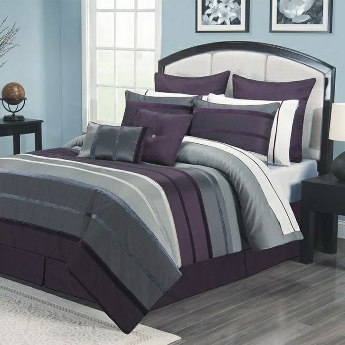 paredes de la habitación-globo azul-flor pinturas de cama de raso morado-gris