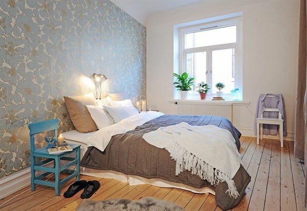 卧室设计，在斯堪的纳维亚风格的舒适照明