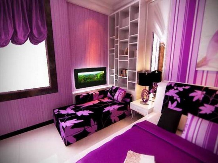 Makuuhuone-violetti-A-kaunis koristelu