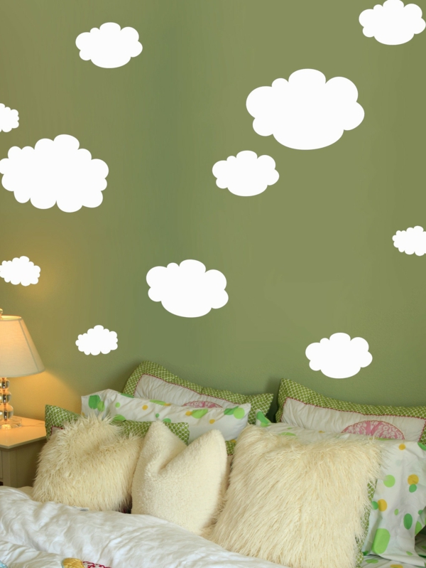 Dormitorio con tonos de pintura verde-gran-pared