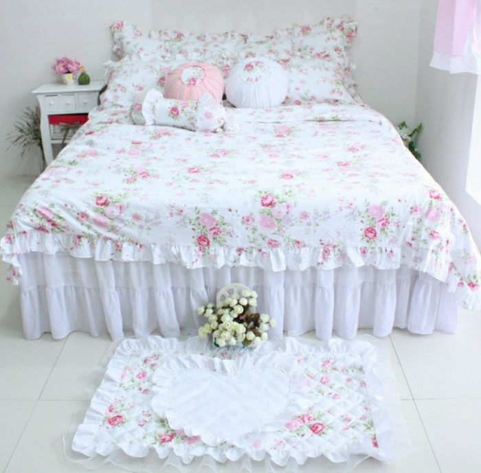 כיסוי מיטה בסגנון עיצוב-עלוב-שיק שינה רומנטי