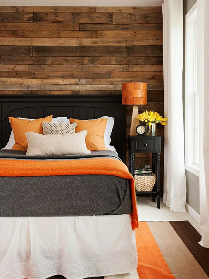 elementos rústicos dormitorio edredón-naranja-gris