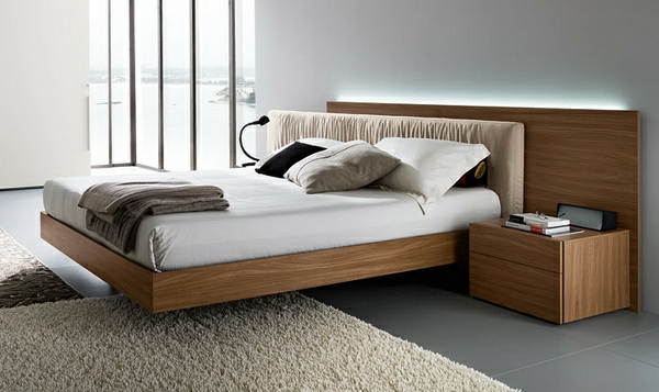 Floating-κρεβάτι από ξύλο μοντέρνο σχεδιασμό