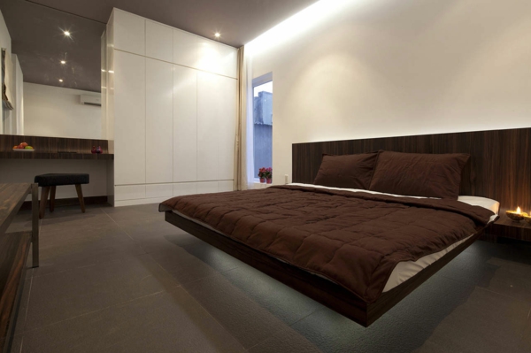 العائمة السرير التصميم الحديث الفراش البني في غرفة النوم