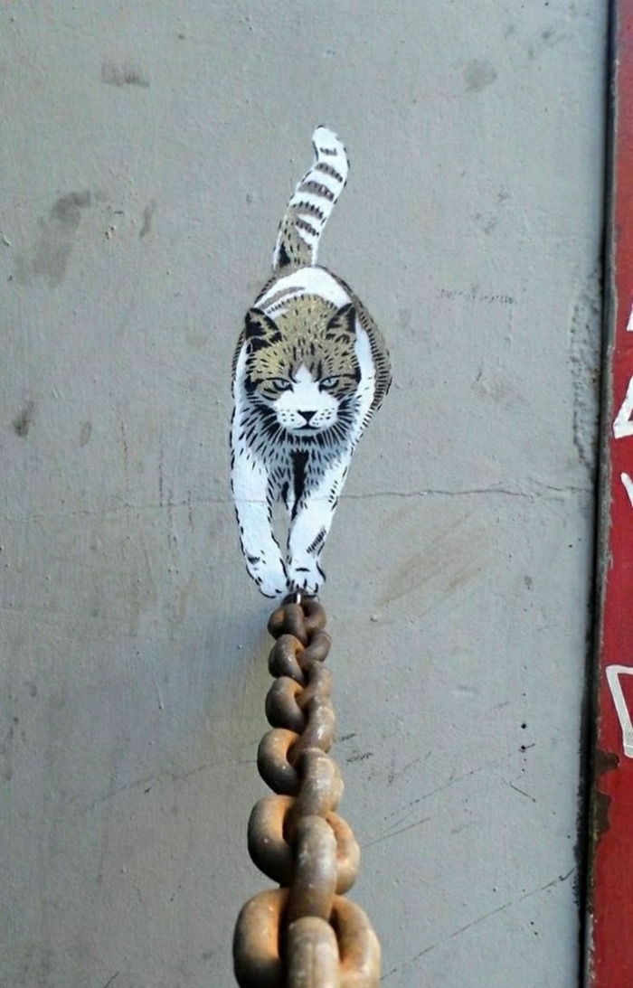 cadena de metal estilo de la calle de París gato Graffiti