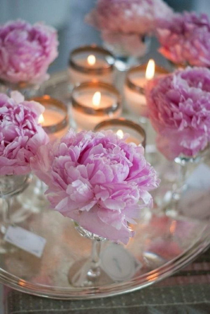 Πίνακας κεριά διακόσμηση ροζ λουλούδι
