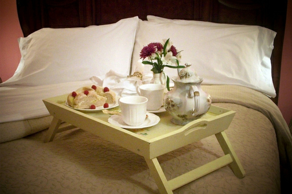 Tischcehn-de-bois-petit-déjeuner au lit vert couleur