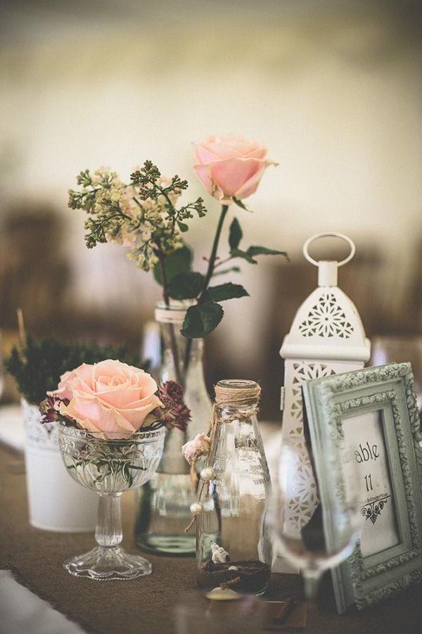 פרחי -Tischdeko רעיונות חתונת חתונת קישוט וינטג שולחן רעיונות-ורודים