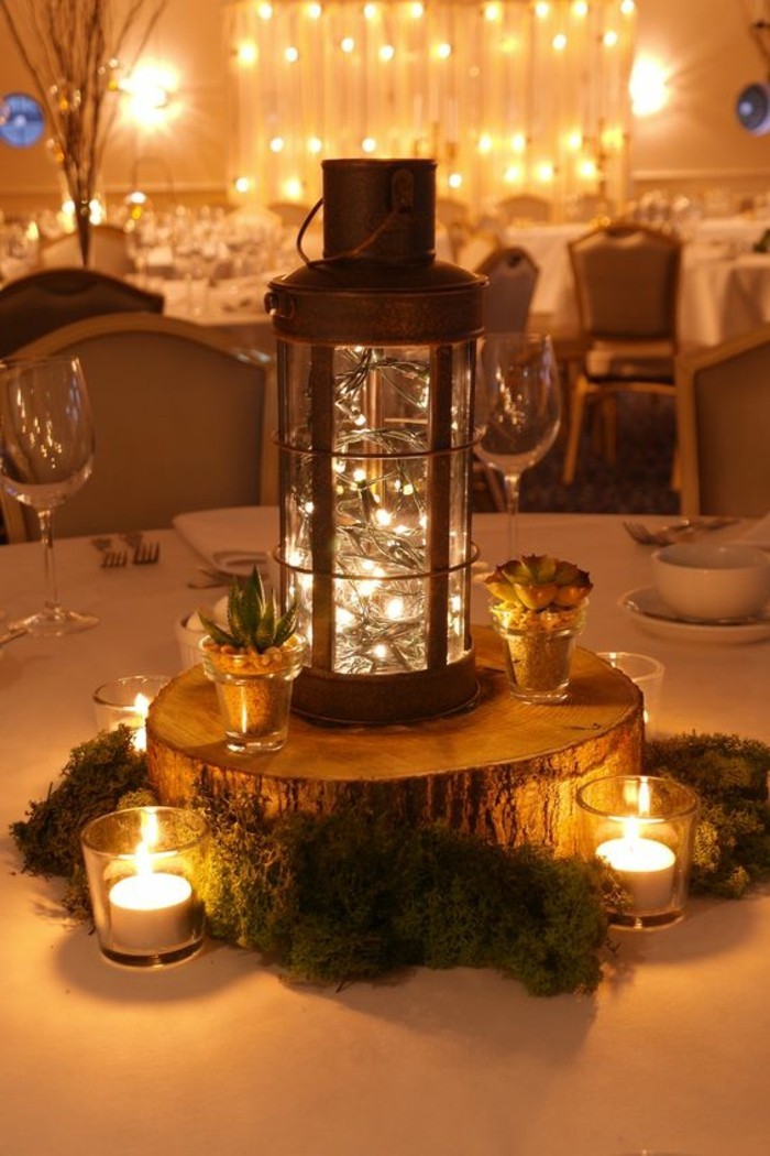 餐桌装饰木材和灯笼