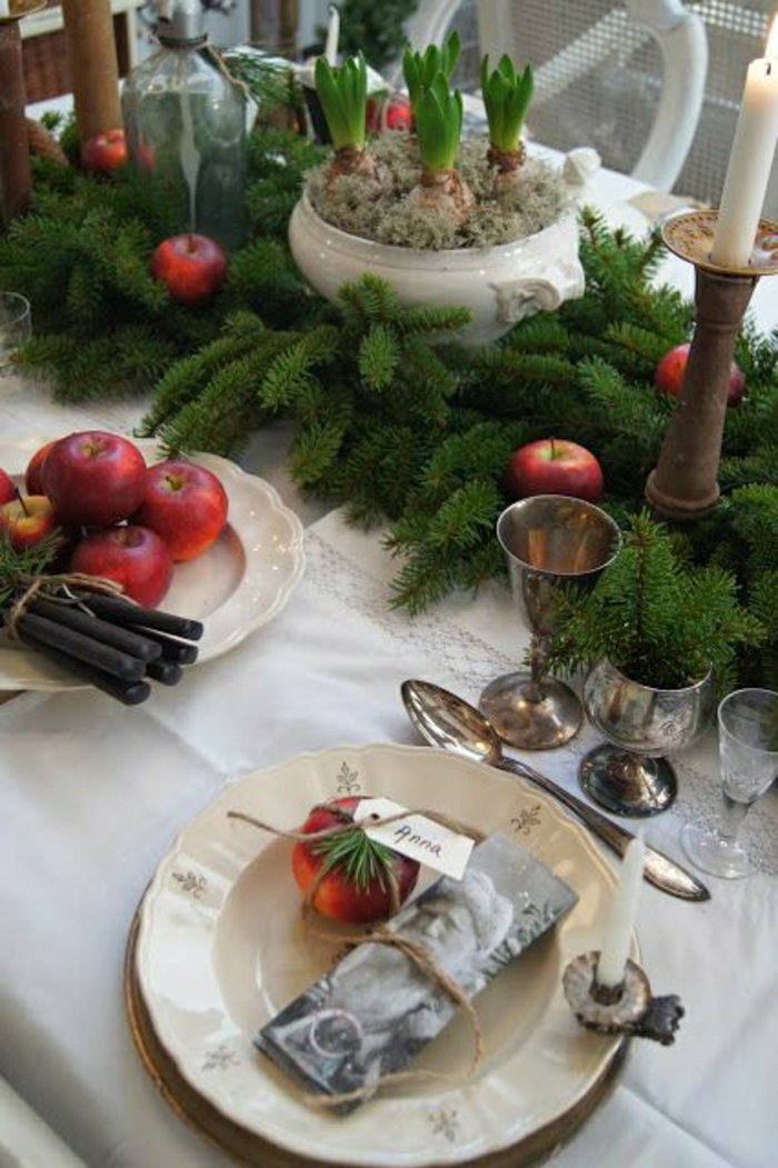 Tischdeko-to-alma karácsonyi fenyő ágak gyertyák