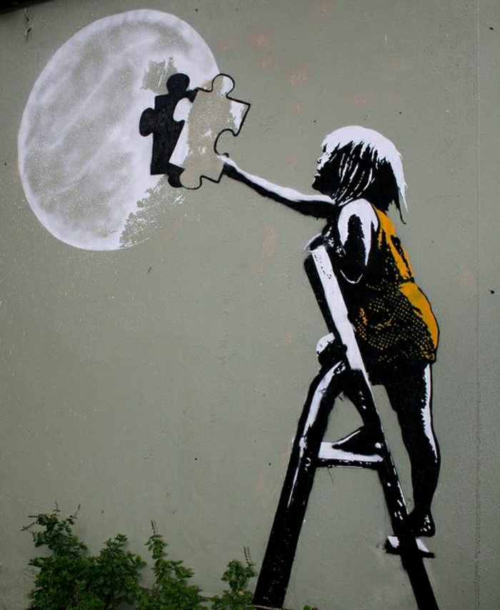 Mur images graffiti pièce de puzzle enfant Head Lune