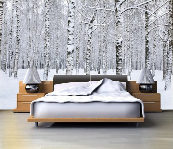 Seinämaalaukset makuuhuoneessa puut-with-lumi