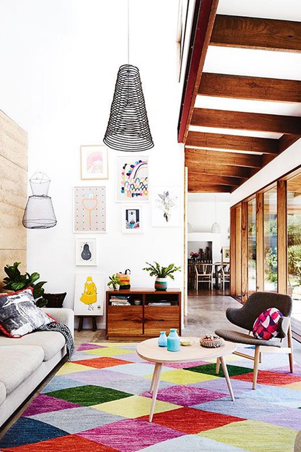 दीवार कमरे में रहने वाले-सुंदर-इंटीरियर डिजाइन विचारों रंगीन कालीन