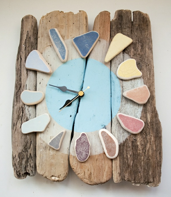 Ρολόι τοίχου-από ξύλο και διακοσμητικές πέτρες-yourself-make