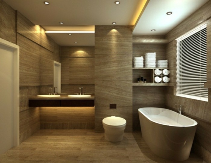 下沉式木面板，浴室与 - 浴缸
