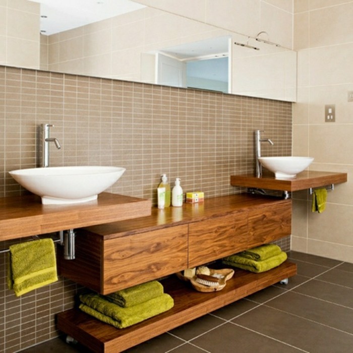 洗脸盆 - 木质面板 - 巨大的木质浴室衣柜