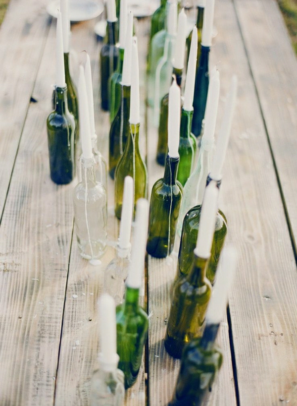 Las botellas de vino como soportes para velas