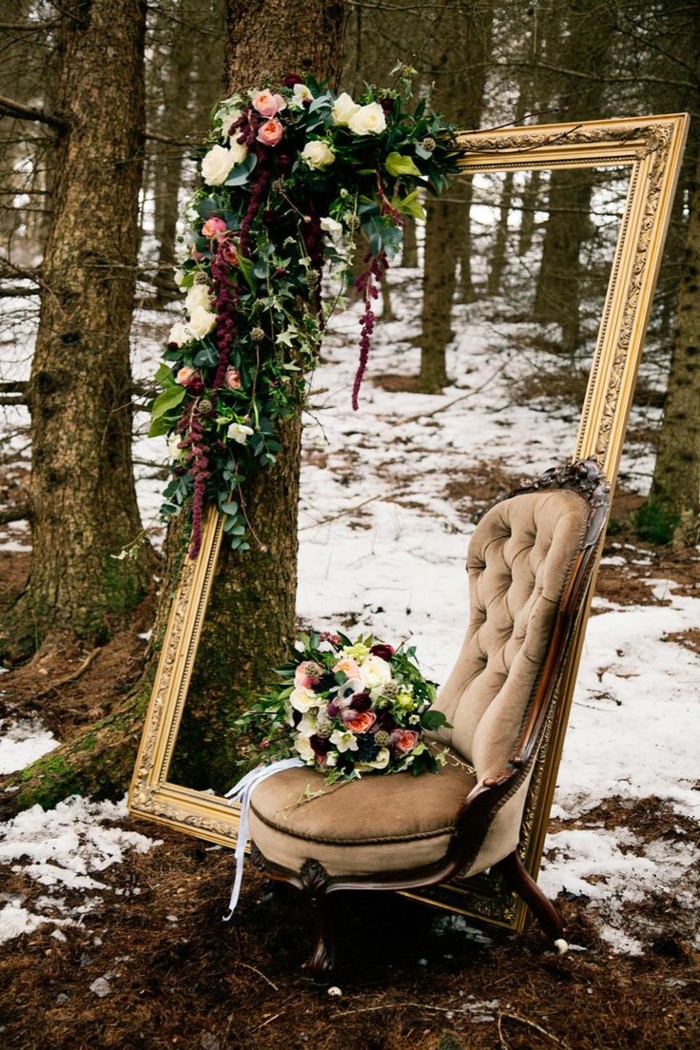 冬季屏林木雪贵族镜框椅子花