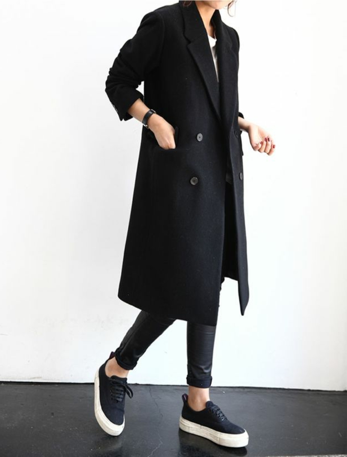 Χειμώνας Κυρίες παλτό Μαύρο Long-μοντέλο Κολάν Sneakers