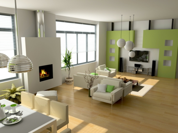 los tonos de color verde-sala de estar del diseño de pared