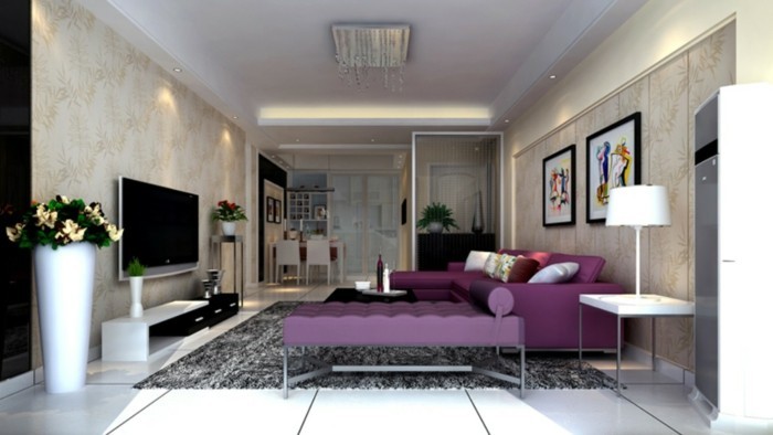 Sala de decorar-con-púrpura sofá
