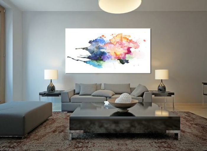 abstracto-arte-leinwandbilderxxl-indirecto-luz de cristal mesa de la alfombra de color gris-heces
