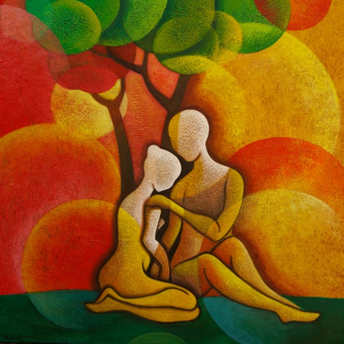 abstrait-art-homme-et-femme-avec-un-arbre