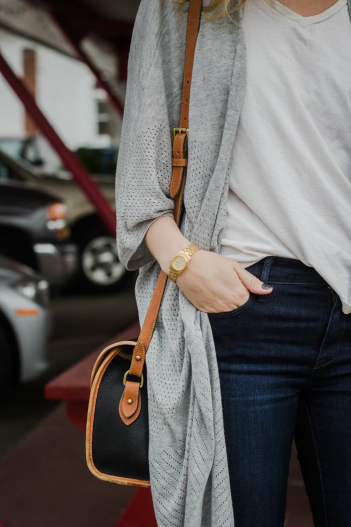 ежедневна екипировка елегантни чанти Long-пуловер-сиво джинси