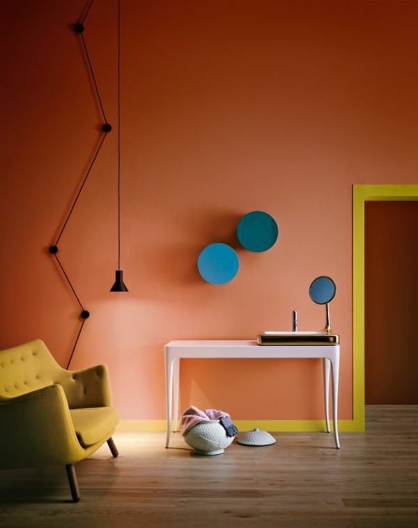 βερίκοκο-χρώμα τοίχο χρωμάτων αρχικό σχεδιασμό υπνοδωμάτιο