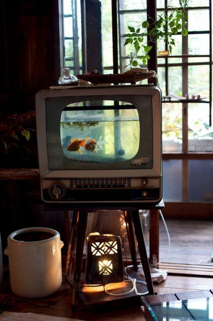 aquarium télé aquarium conception TV-cool-set idées pour-aquarium-deco-Aquarium-