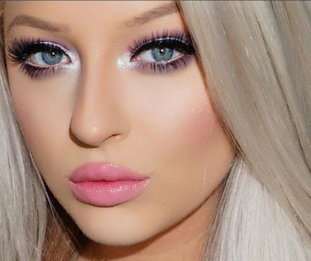 eye make-up εγχειρίδιο κατασκευαστή-look blonde.haare Full-ροζ-χείλη-big-blue-eyes