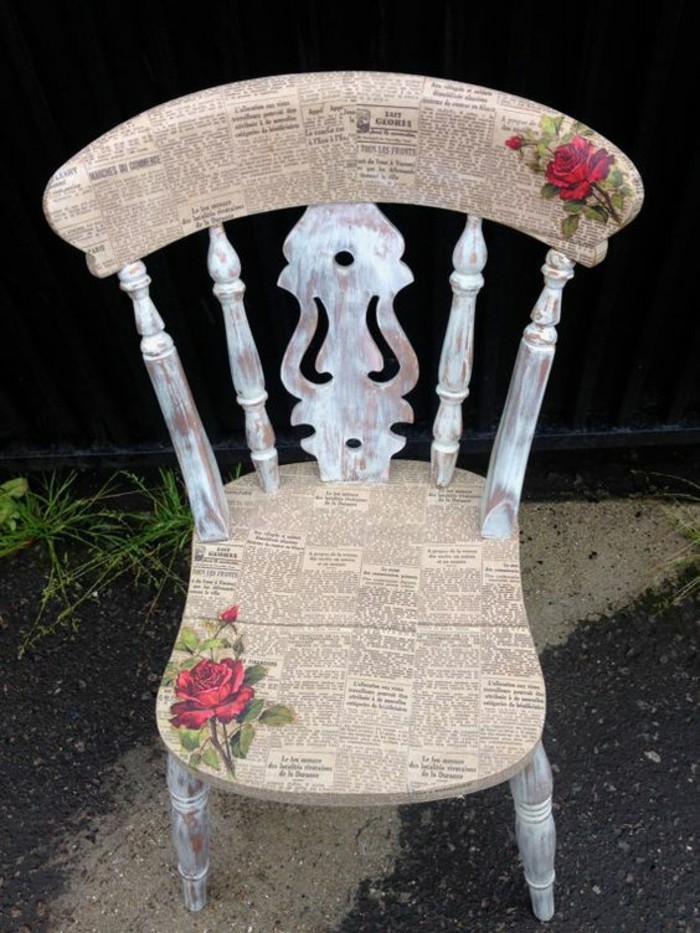 mistä vanhaan ja uuteen-make-tuoli vintage-retro-sanomalehti-puna-ruusut-DIY-kasvi