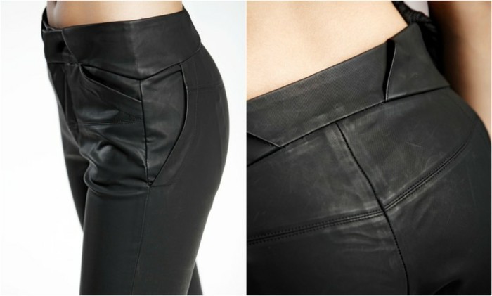 花式模式意大利时尚黑色皮革裤子