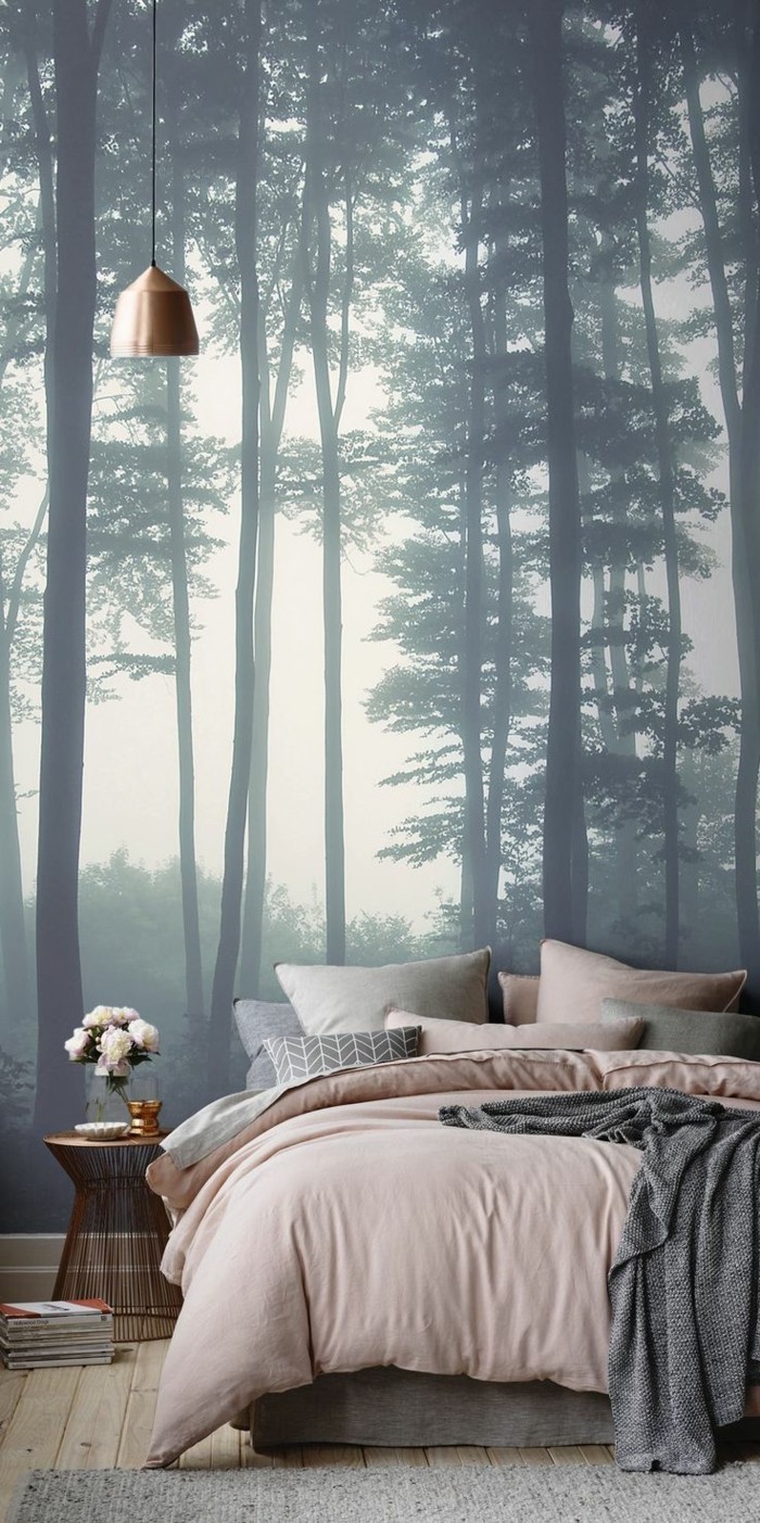 花式墙纸在卧室森林图像