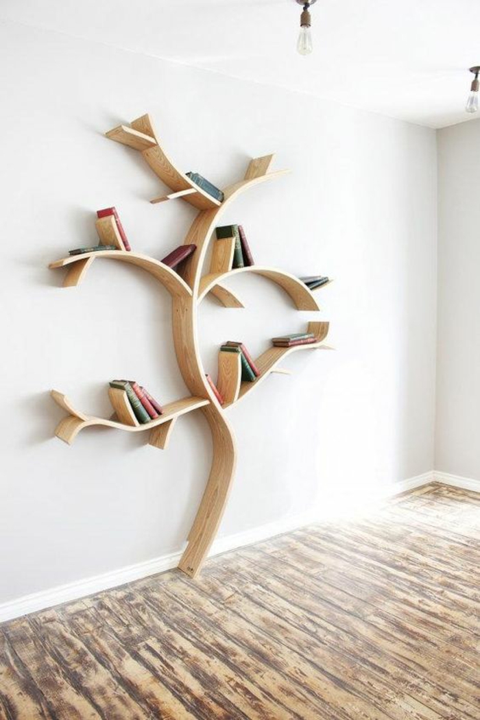 书架自己建造树墙货架从木-DIY思路创意墙设计